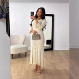 Fongt 2025 Long-Sleeved Dress With Slim Skinny Knitted Long-Sleeved Dress