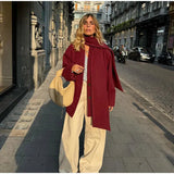 Fongt Women's Explosive Single-Row Buckle Scarf Hair Coat