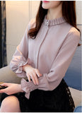 2020 fashion women blouses shirts OL chiffon blouse long-sleeved womens tops and blouses solid female clothes 1016