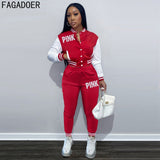 Pink Printed Baseball Coat Pants Two Piece Sets Spring Fall Outfits Womens Track Suits Casual Fashion Streetwear