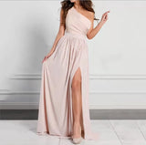 Fongt Women's New Dress Summer Slanted Shoulder Dress Temperament Sleeveless Sexy Open Fork Dress