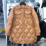 In 2024 Autumn And Winter New Light Down Jacket Female Diamond Lattice Collar Temperament Show Thin White Duck Down Coat Tide-Outfit