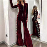 Fashion Velvet Splicing Print Long Sleeve Broad Leg