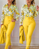 Series) 2023 Women's Red Print Shirt Pantsuit-With A Belt-Outfit