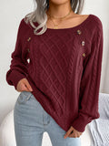 2025 Casual Square Collar Buckle Knitted Knitted Sweater Women's