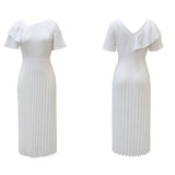 Fongt Women's Clothing 2025 Summer New Temperament To Close The Waist Thin Lotus Leaf Side Short-Sleeved Pressure Skirt Dress