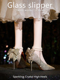 Fongt Crystal High Heels With Skirt Bridesmaids Engaged Super Temperament Bridal Shoes Shiny High-Grade Sense French