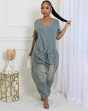Fongt Women's Loose Jumpsuit Women's Fashion Personality Big Pocket Wash Denim Jumpsuit