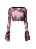 Cropped Flare Cuffs Mesh Blouse-Outfit