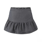 Fongt 2025 Fashion New Striped Lotus Side Draw With Sexy Lace Design High-Rise Half-Dress