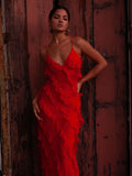 Chiffon Maxi Dresses for Women 2023 Backlesss Split Sexy Porm Dress Red Long Summer Wedding Party Dress Elegant