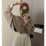 Korean Khaki Cropped Jumper Women Batwing Sleeve Sweater Cardigan Harajuku Classic Elegant Basic Oversize Knit Top