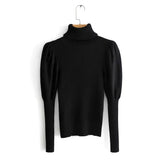 Women Ins High Collar Bubble Sleeve Sweater Ladies Slim Bottoming Shirt Knit Shirt Vintage Top Female Pullovers Chic