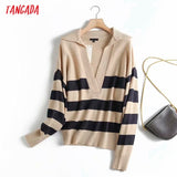Women 2021 Fashion Striped Knitted Sweater Jumper Female Elegant Oversize Pullovers Chic Tops