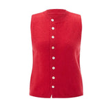 Sleeveless Knit Button Top-Outfit
