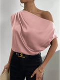 2024 Pure Satin Imitation Silk Irregular Sloping Shoulder Collar Sleeveless Shirt Women's Dress-Outfit