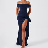 Fongt Summer New Shoulder-Opened Women's Temperament Evening Dress Dress