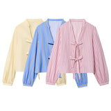 Fongt Homemade New Women's Butterfly Sweater Striped Prefectural Silk-Sleeved Shirt 1971160