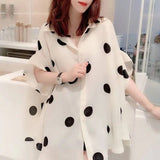 Lady Korean Loose Shirt Casual Turn-down Collar Stylish Polka Dot Printed Women's Clothing Summer Single-breasted Blouse-Outfit