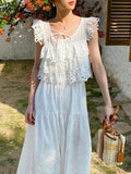 Fongt New Small Fragrant Suit French Hollow Vest Top + White Skirt Summer Shenzhen South Oil Women's