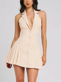 Collar Buttoned Backless Suit Mini Dress-Outfit