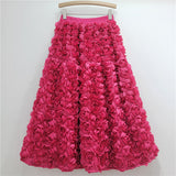 Elastic Waist A-line 3d Rose Flowers Design Maxi Skirt-Outfit