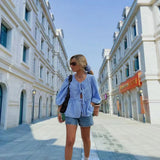 New Sweet Casual Strap Round Collar Bubble Sleeve Versatile Shirt-Outfit