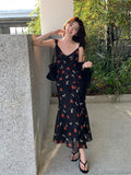 Fongt Xixi 2025 Spring And Summer New Korean Version Of High-Rise Sling Dress Print Pure Desire Holiday Dress 88195