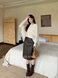 Fongt Xixi 2025 Autumn And Winter White Standard Temperament Pure Color High-Waist Half-Skin Skirt Ass A Word Short Skirt Women's Tide 85239