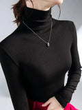 Women Turtleneck Slim Soft Long Sleeve T Shirts Lady Elegant Stretchy Solid Base Undershirts Tees Female Basic T-Shirt Top-Outfit