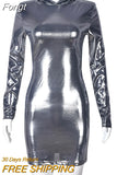 Backless Hooded Mini Dress Women Long Sleeve Slim Fit Bright Party Vestido 2023 Spring Fall Night Club Elegant