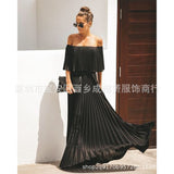 Fongt / Summer 2023 New Women's Sexy One-Line Collar Off-Shoulder Fold Chiffon Dress 4125-Outfit