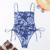 2025 New Swimsuit Print Holiday Style Drawstring Skinny Sexy Bikini