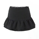 Fongt 2025 Fashion New Striped Lotus Side Draw With Sexy Lace Design High-Rise Half-Dress