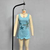 Fongt Explosion Women's ZA Summer New Fashion Slid Embroidered Mini Dress