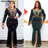 Luxury Velvet Bodycon Long Maxi Dress African Dresses For Women Sexy Hot Drilling Mermaid Evening Party Robe Africaine
