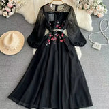 Fongt Industry Embroidery Net Yarn Nail Bead Long Sleeve Dress Women's Autumn New High-End Famous Style Fairy Dress