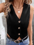 Fongt Women's Cotton Buttonless Sleeveless V Collar Vest Vest Women's Clothing