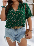 Fongt Plus-Size Women's Temperament Commuter Print V-Neck Short-Sleeved