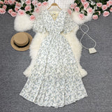 Fongt Wind Temperament Sweet Broken Flower V Collar Dress Beach Vacation Snow Spinning A Word Long Skirt-Outfit