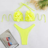 Three-Point Three-Point Three-Dimensional 3D Flower Low-Waisted Bikini Sexy Split Swimsuit Woman 2025 New