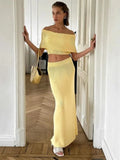 Ribbed Off-Shoulder Top And Maxi Skirt Set-Outfit