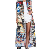 Fongt Coat Women's Smock Chiffon Print Holiday Sunscreen Beach Coat Long