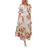Fongt 2025 New Women's Beach Dress Body Swings Four-Sided Bullet-Printed Long