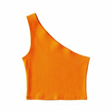 Fongt Autumn / Winter Ebay Sleeveless Diagonal Shoulder Vest Female Ins Fashion Wear A Slim Open Shoulder Short Crop Top-Outfit