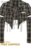 New Women Fashion Vintage Plaid Shirt Hollow Out Long Sleeve Zippers Streetwear Tide Crop Top Gothic Female Blouses