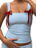 Bow Tie Cropped Tank Top-Outfit
