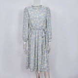 Women's Long Sleeve Black Chiffon Printed Round Neck Lace Dot Formal