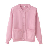 Fongt Fashion Round Neck Solid Color Gentle Wind Sweater Knitted Cardigan