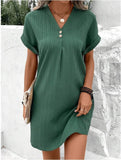 Fongt Women's 2025 New V-Neck Solid Color Jacket Comfortable Casual Button Dress